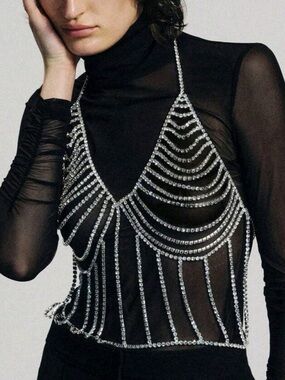Stunning Gold Rhinestone Body Chain Crop Top Bra